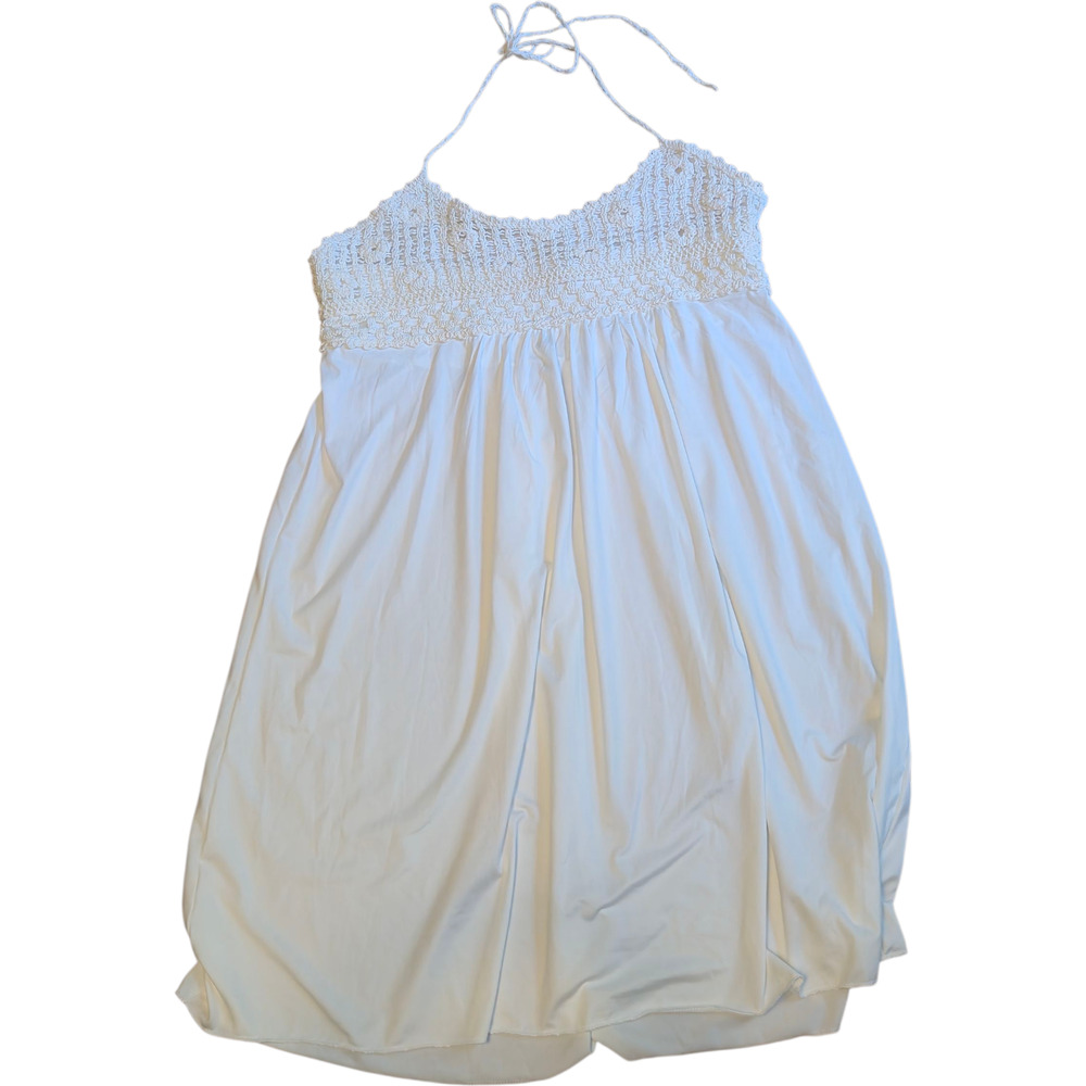 Adreamly White Smocked Halter Sundress Beach Cover-Up Lined Women’s Dress